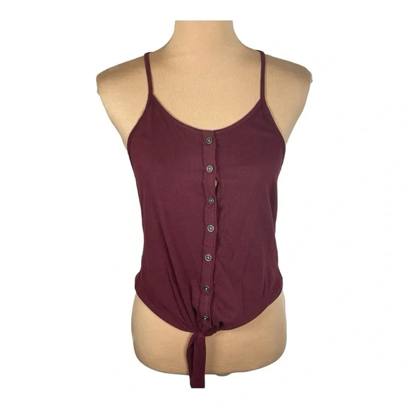 Women's Burgundy Button-Down Tie-Front Top - Picture 2 of 4